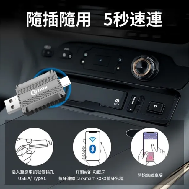 【ETION】TypeC雙接頭CarPlay/Android Auto有線轉無線二合一超迷你轉接器車機(雙頭有線轉無線二合一)
