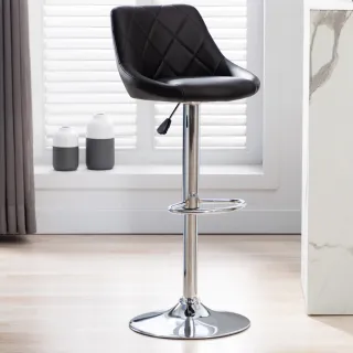 【E-home】Logan羅根菱格紋皮面可調式吧檯椅與餐椅 4色可選(吧檯椅 高腳椅 餐椅 休閒椅 加大底盤)