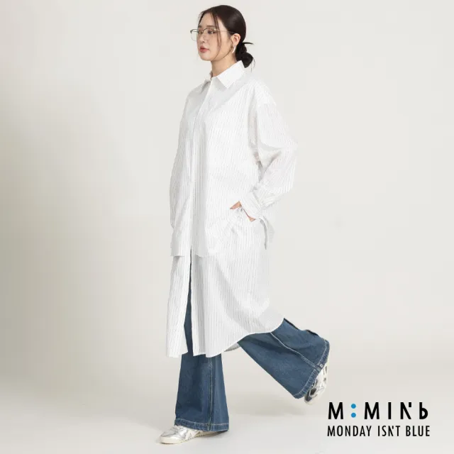 【M:MINb】雙層設計純棉條紋襯衫洋裝(白色/中大尺碼女裝/大尺碼女裝/XL女裝/大尺碼洋裝)