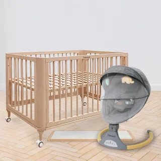 【i-Smart】原生初紋櫸木嬰兒床+電動安撫搖籃+書桌板(好夢3件組｜可變書桌｜成長床｜斜躺搖籃｜電動搖椅)