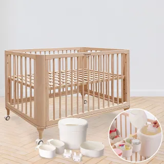 【i-Smart】原生初紋櫸木嬰兒床+掛式收納盒組(安睡收納2件組｜嬰兒床組｜兒童床｜嬰兒床置物架)