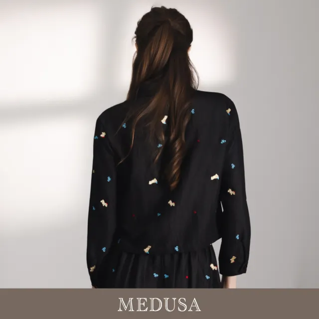 【MEDUSA 曼度莎】現貨-可愛派對動物刺繡抽繩牛仔襯衫（M-XL）｜長袖上衣 長袖襯衫 休閒上衣(701-1210A)
