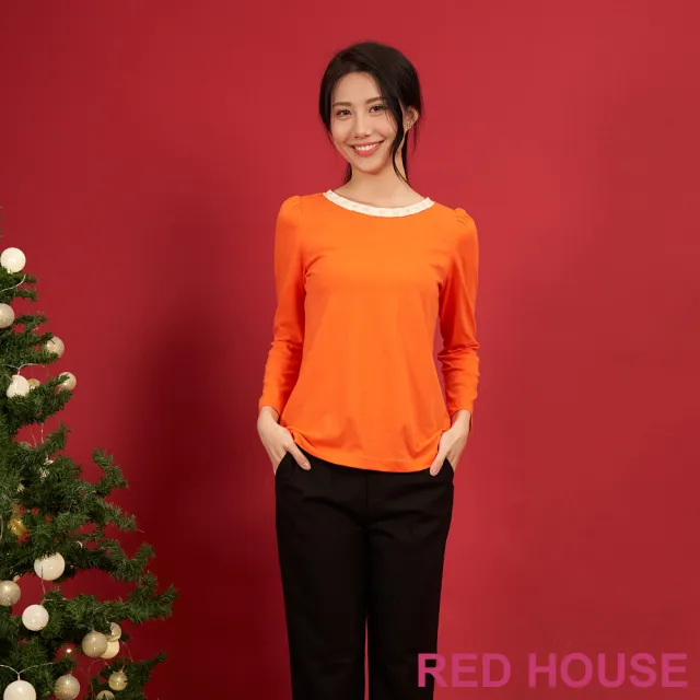 【RED HOUSE 蕾赫斯】領口珍珠點綴素色T-shirt(共5色)