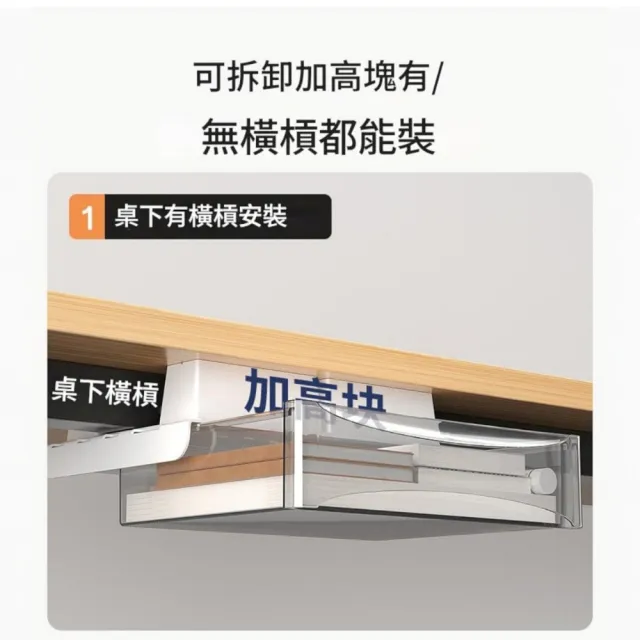 【b.a.l.f 琦晟】2入特大號 平面款 免打孔桌下抽屜置物盒(隱形抽屜 黏貼式抽屜 無痕收納 文具收納)