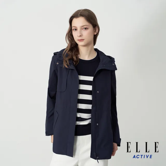 【ELLE ACTIVE】女款 都會防風連帽風衣外套-深藍色(EA25A1W6106-39)