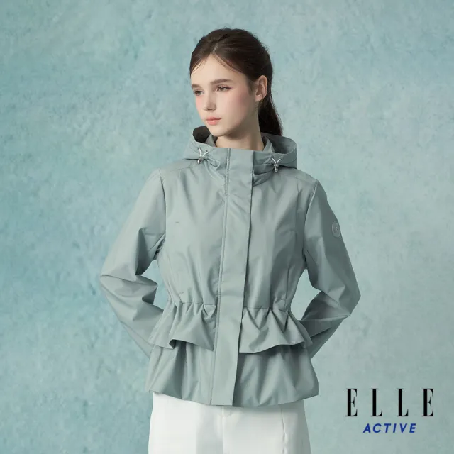 【ELLE ACTIVE】女款 防風防潑水荷葉層次連帽外套-綠色(EA25A1W6105-45)