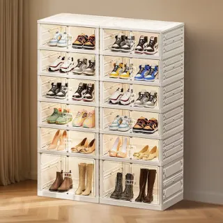 【Life+】極簡超大容量加厚免安裝一體式折疊鞋盒_高款X1+正常款X2(摺疊鞋盒 一體式鞋盒 折疊收納 鞋櫃)