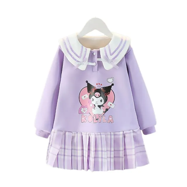 【時尚Baby】女童洋裝長袖洋裝淡紫/粉色大庫洛米洋裝可愛JK洋裝(女中小童裝秋冬長袖洋裝可愛公主洋裝)