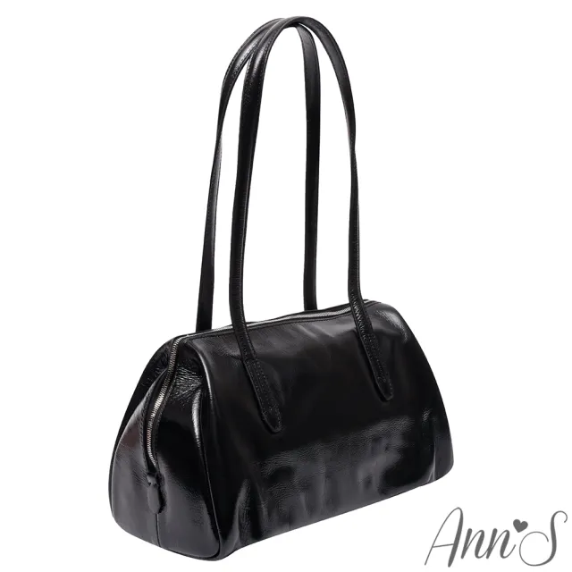 【Ann’S】Ann’S超輕量學院風-頂級油蠟牛皮真皮波士頓包保齡球包加大尺寸(黑)