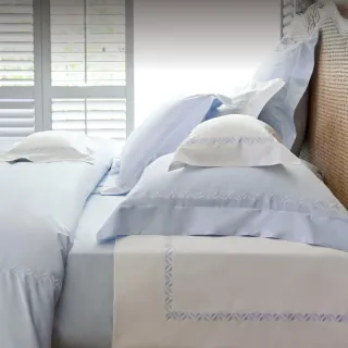 【WEDGWOOD】100%長纖棉刺繡兩用被床包枕套四件組 特大(菲麗絲 藍｜60支300織)