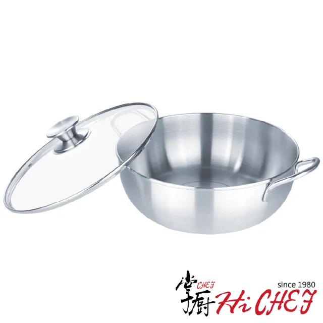 【CHEF 掌廚】暖聚 304不鏽鋼火鍋28CM(雙耳湯鍋/附安全玻璃蓋)