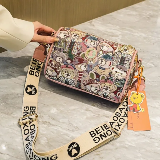 【巴黎精品】買一送一 極速出貨 側背包皮革肩背包托特包帆布包波士頓包隨身女包包(小熊印花3色a1ev3)