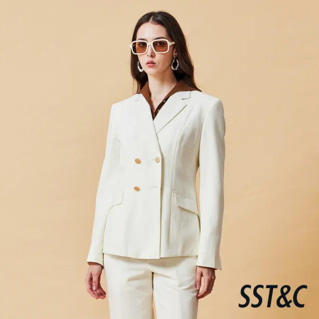 【SST&C】女裝 可機洗_雪霧白雙排金釦寬鬆版西裝外套-825212014321(換季65折)