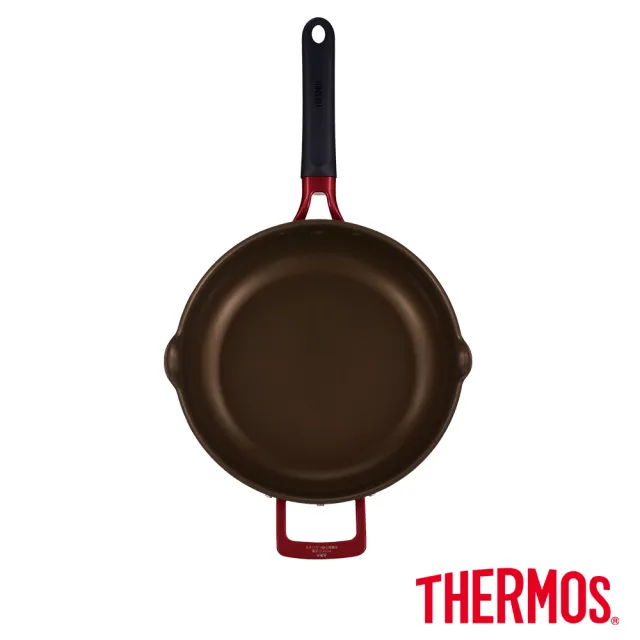 【THERMOS 膳魔師】厚鑄耐摩不沾鍋單柄附耳深煎鍋26cm(KFJ-026W-R)