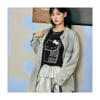【OB 嚴選】KITTY街頭狂野純棉大圖案印花寬版長袖TEE 《IK0073》