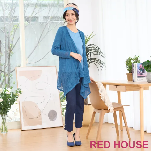 【RED HOUSE 蕾赫斯】褲口珍珠點綴牛仔內搭褲(深藍色)
