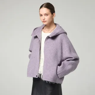 【MON’S】連帽高領保暖羊駝毛外套(直)