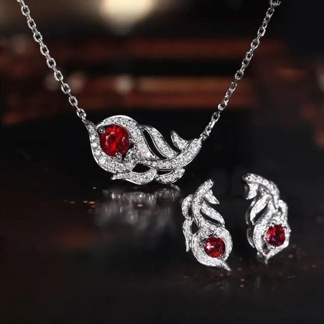 【海斯珠寶】小羽毛系列 18K金 0.24-0.28ct 鴿血紅寶石 天然鑽石 耳環 宮廷羽紋鑲嵌工藝 送禮禮盒包裝