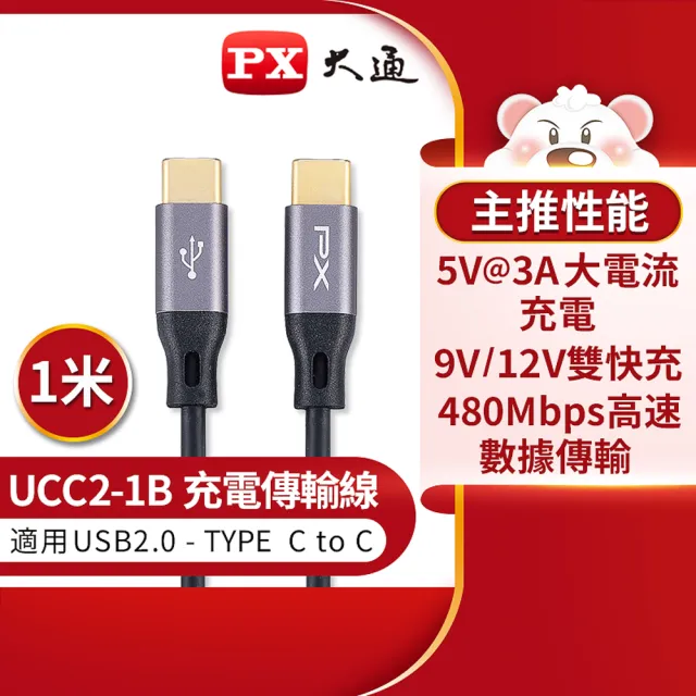 【PX 大通-】快充線+2入延長線組1開6插2 USB 1Type C PD快充延長線1.2M(POL-161P UCC2)