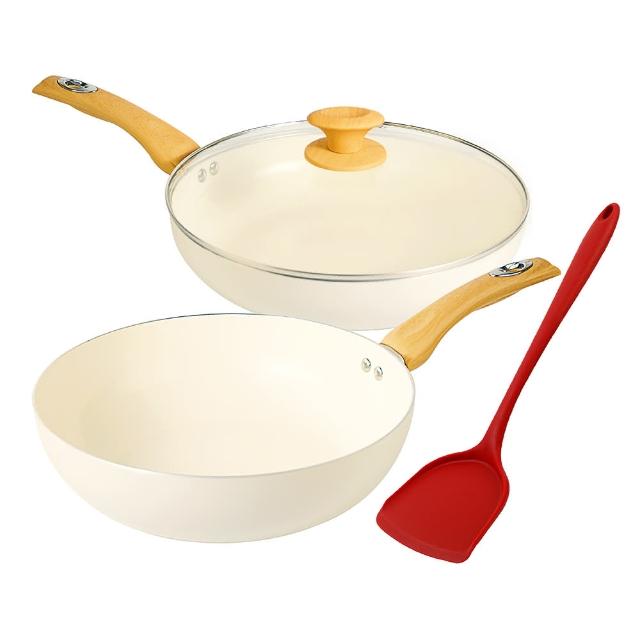【CHEF 掌廚】台灣製IH不沾深炒雙鍋組28cm(不挑爐具/附鍋蓋)