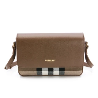【BURBERRY 巴寶莉】Hampshire 經典格紋掀蓋式斜背包 肩背包(榛果棕)