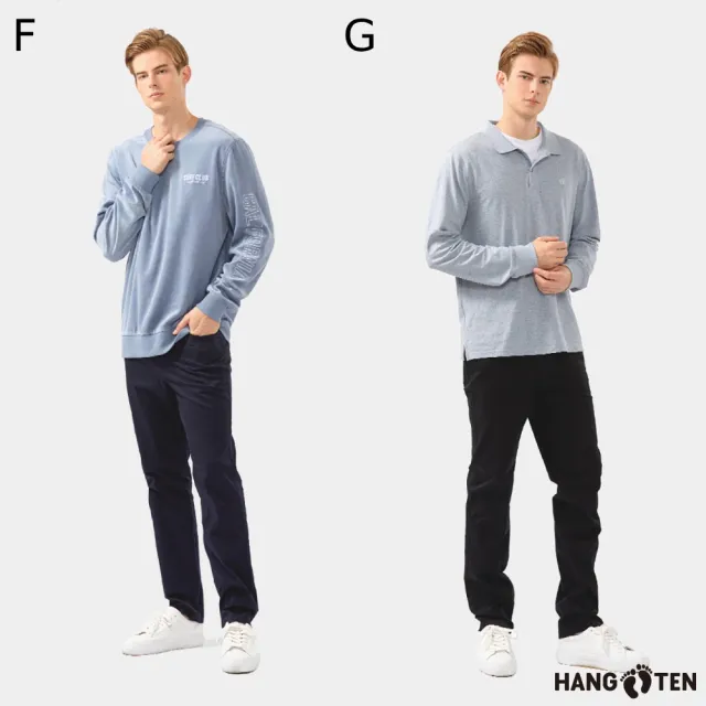 【Hang Ten】男裝-斜紋布修身/防皺直筒基本款長褲(多款選)