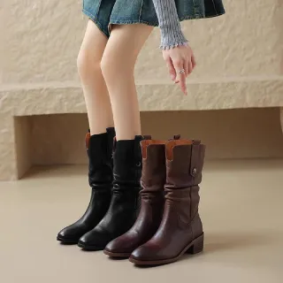 【LN】★抓皺牛仔長筒中筒靴(女鞋/騎士靴/靴子)