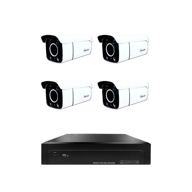 【iSecure】四路星光全彩DIY監視器基本款:一部八路 4K 監控主機+四部星光全彩 3MP 子彈型攝影機(PoE)