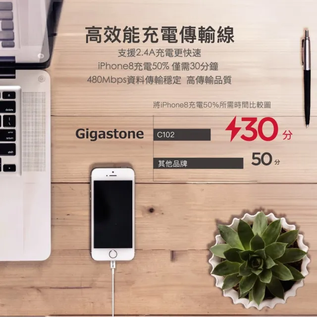 【Gigastone 立達國際】Apple MFi 認證Lightning 1M傳輸充電線 C102(支援iPhone 14/13/12/11/XR/iPad充電)