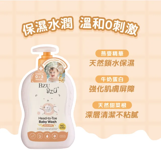【BZU BZU】嬰兒洗髮沐浴乳 600ml(舒緩香/燕麥牛奶/棉花籽香草 任選)