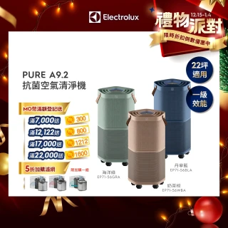 【Electrolux 伊萊克斯】高效能抗菌空氣清淨機 EP71-56 三色(Pure A9.2 三色任選 22坪內適用)