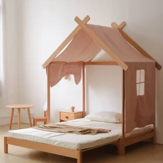 【Taoshop 淘家舖】拼色帆布樹屋全實木櫸木｜兒童男孩女孩城堡床帳篷自由組合｜不含床｜1.2米｜QMHPSW120