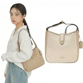 【COACH】Hadley系列奶茶色經典c logo緹花布HOBO側斜肩背兩用包(CAK50-IMLG6)