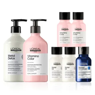 【L’OREAL 巴黎萊雅PRO】絲漾博吸金洗髮精500ml+飽和護色洗髮精500ml(柔順/抗毛躁/染髮必備/護髮/持久)