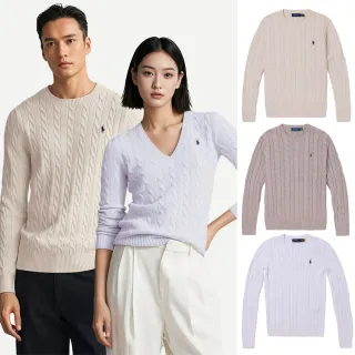 【RALPH LAUREN】RL POLO 經典圓領刺繡小馬純棉麻花針織毛衣 上衣-組合選(平輸品/秋冬舒適/男女款選)