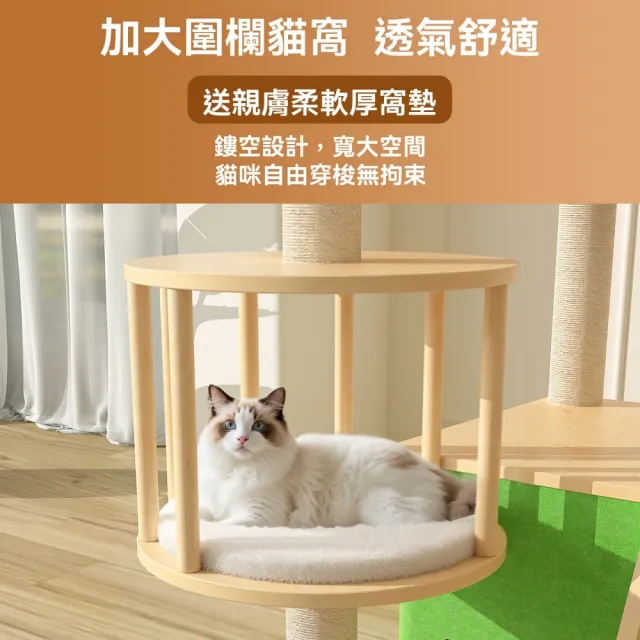 【艾嘉圖】貓爬架 貓窩貓樹一體 貓抓柱跳台 貓咪別墅 太空艙不佔地 通天柱(綠葉成蔭基礎款50*50*143)