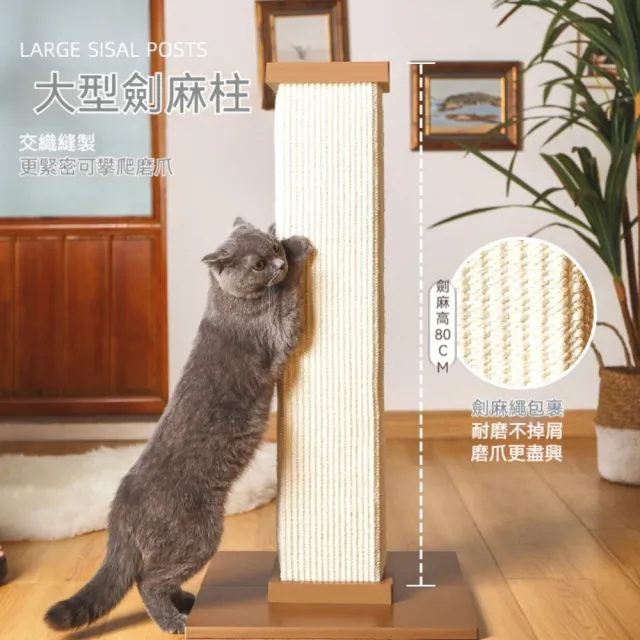 【艾嘉圖】大型貓咪專用 劍麻貓抓柱 貓爬架 簡約寵物磨爪玩具(簡約貓抓柱 銀灰色40*40*80)