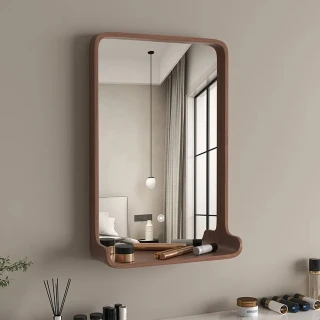 【窩居】北歐實木衛生間壁掛浴室鏡 橫豎可掛80x60cm(衛浴鏡/浴鏡/化妝鏡)