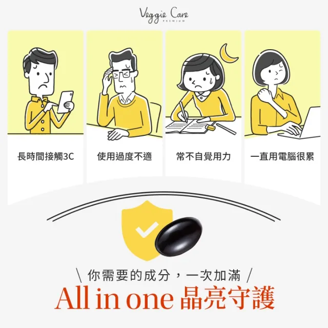 【Veggie Care】好素晰晶亮軟膠囊(60粒/袋 素食葉黃素+蝦紅素+玉米黃素配方)