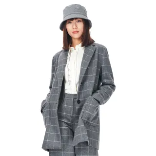 【KeyWear 奇威名品】經典格紋長袖西裝外套
