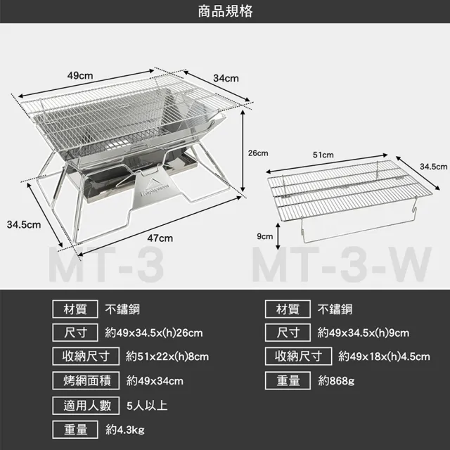 【Campingmoon 柯曼】輕便燒烤爐 MT-3(MT-3-W 烤架 烤網 焚火台 摺疊 Campingmoon 露營 逐露天下)
