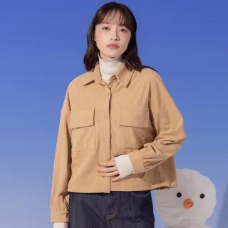 【gozo】MOMO獨家款★限量開賣 微笑條絨抽繩長袖襯衫(三色)