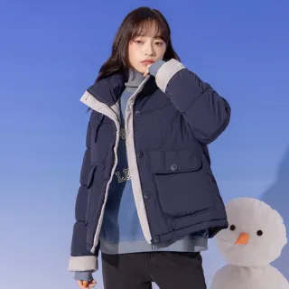 【gozo】MOMO獨家款★限量開賣 蓬蓬雙色立領鋪棉外套(深藍)