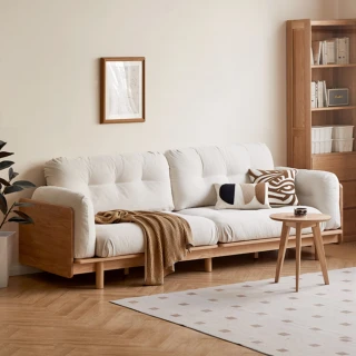 【hoi! 好好生活】預購60天★維莎原木黎韵燈心絨橡木實木四人布沙發2.94M W100K01 奶油白