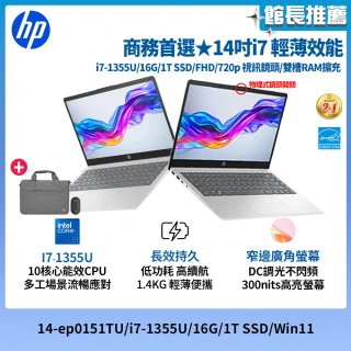 【HP 惠普】筆電包/滑鼠★14吋i7-1355U輕薄效能筆電(14-ep0151TU/i7-1355U/16G/1T/W11)
