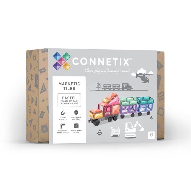 【Connetix】粉彩磁力積木-磁力運輸車組50pc(磁力片)