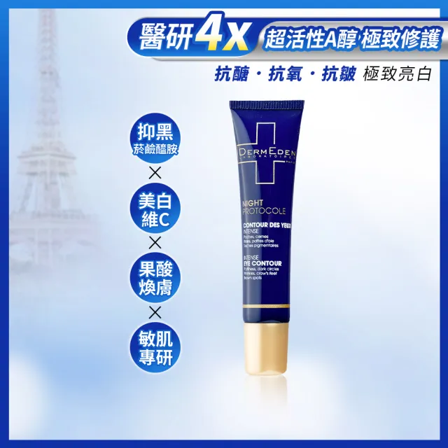 【DermEden 得美登】1%A醇煥能撫紋修護眼霜15mL(法國藍帶眼霜★改善眼周細紋暗沉)