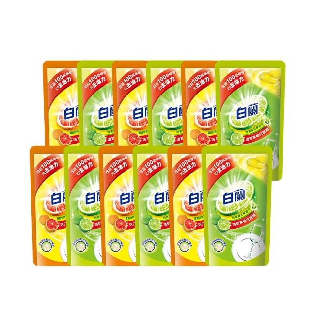 【白蘭】動力配方洗碗精補充包 800g 12入組 箱購(共9.6kg 檸檬/鮮柚)