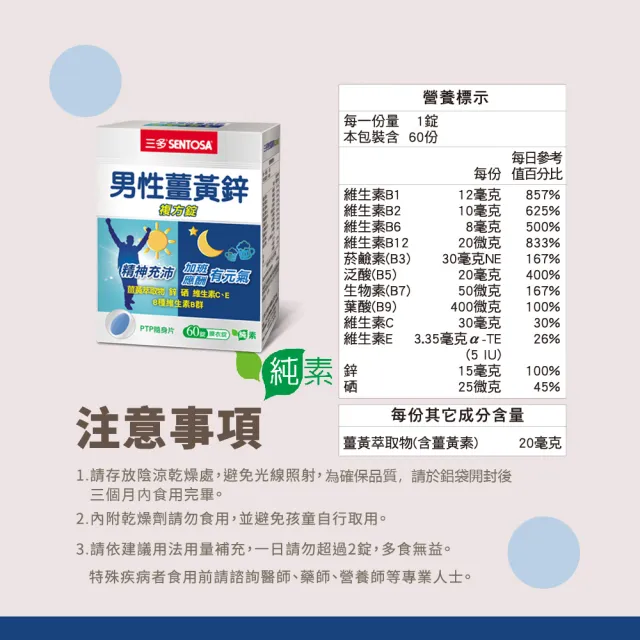 【SENTOSA 三多】男性薑黃鋅複方錠4入組(共240錠)