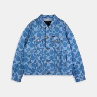 【COACH】蔻馳官方直營 COACH CLOT丹寧TRUCKER外套-藍色 經典 SIGNATURE(CDD35)